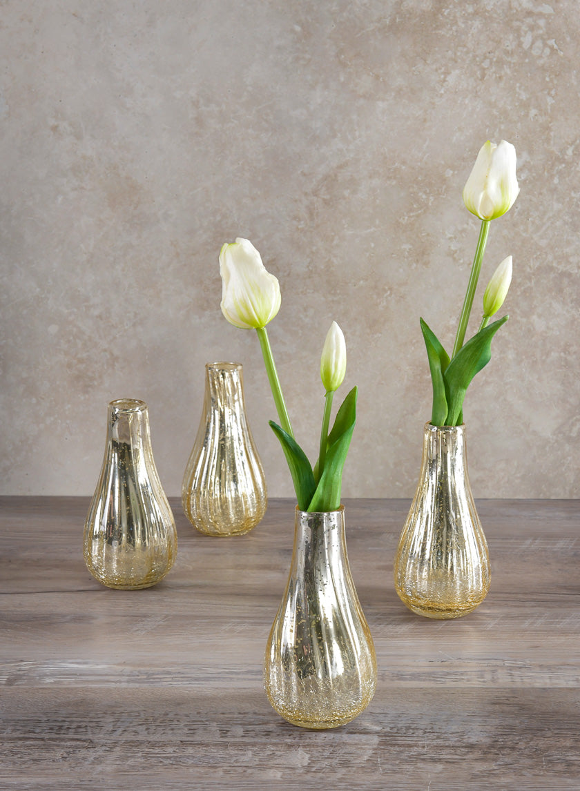 5.75in Tall Gold Half Crackle Bud Glass Vase Decor Jamaligarden