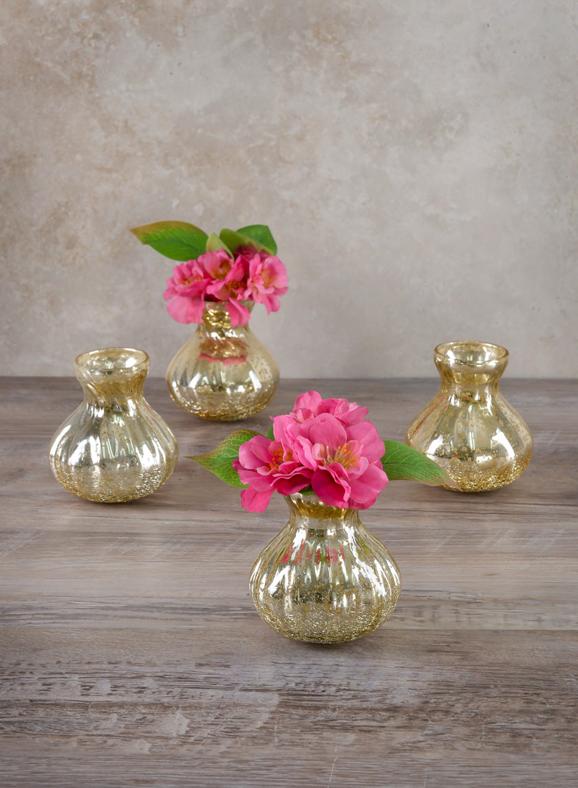 4in Tall Gold Half Crackle Bud Glass Vase Decor Jamaligarden