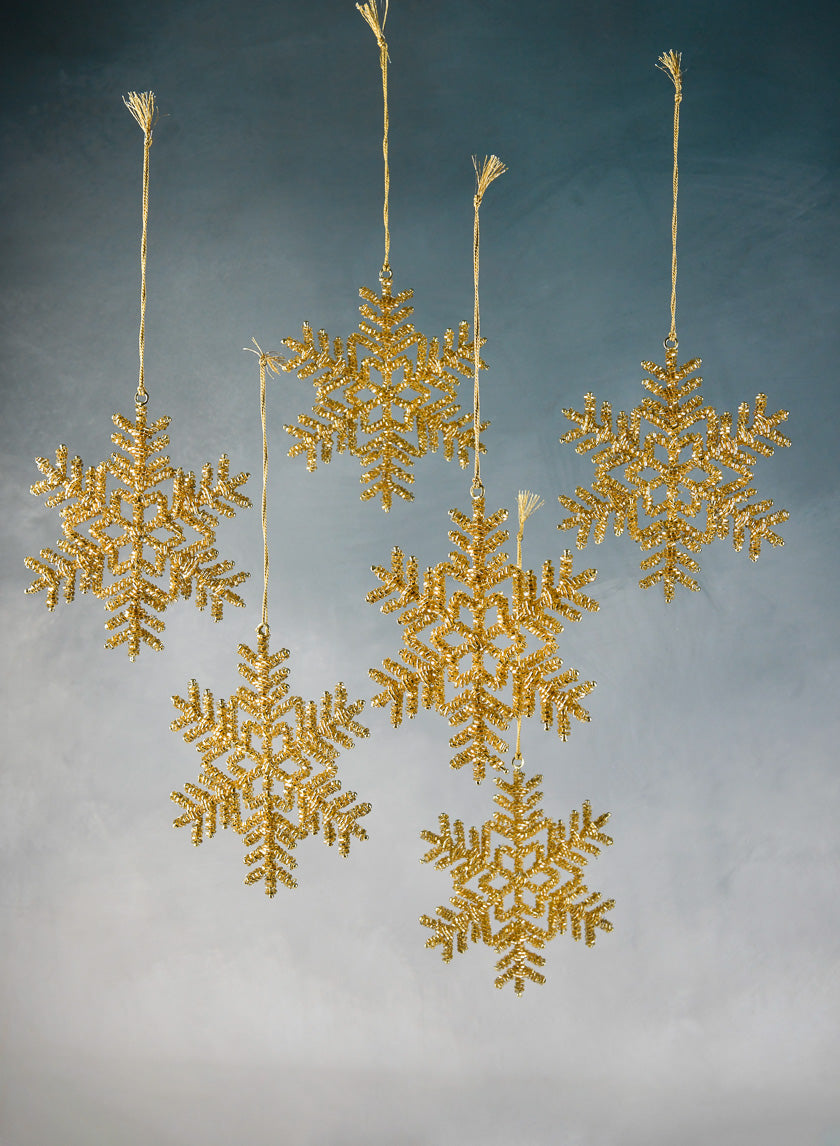 6in Wide Glass Beaded Snowflake Amber Decor Jamaligarden