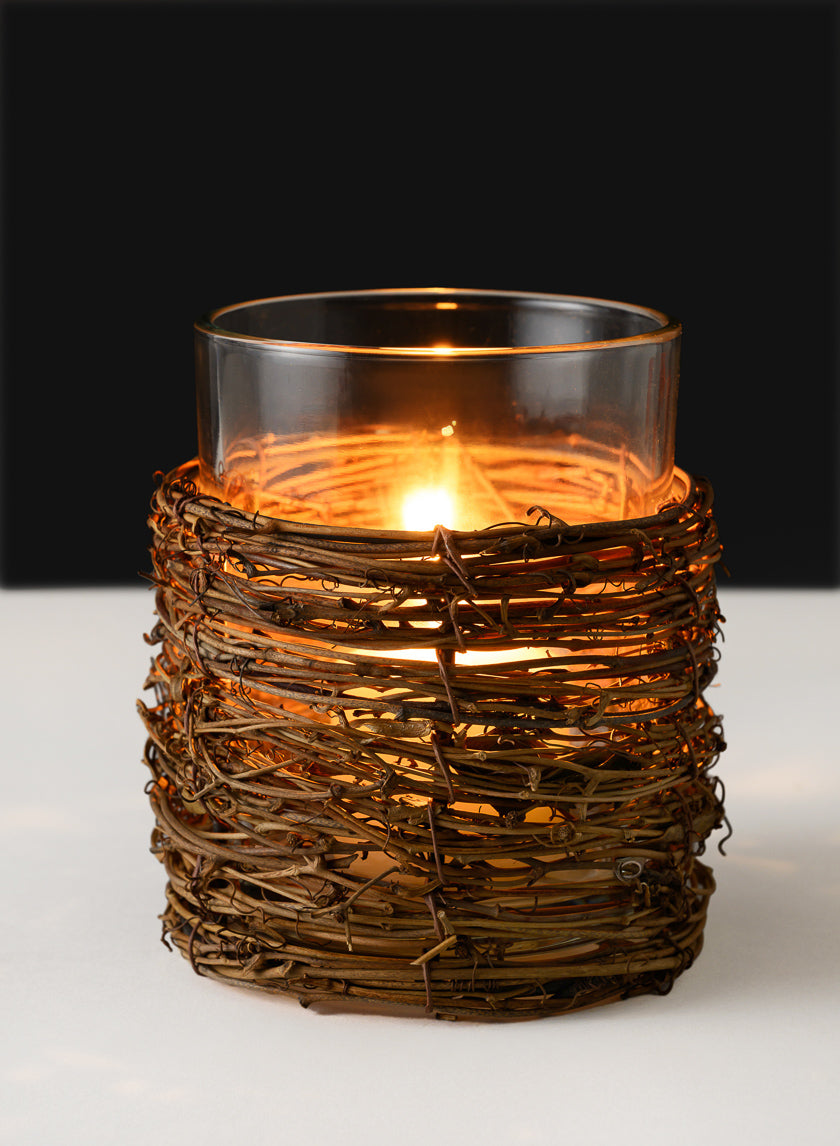5in Tall Yangon Dark Willow Wrapped Glass Cylinder Decor Jamaligarden
