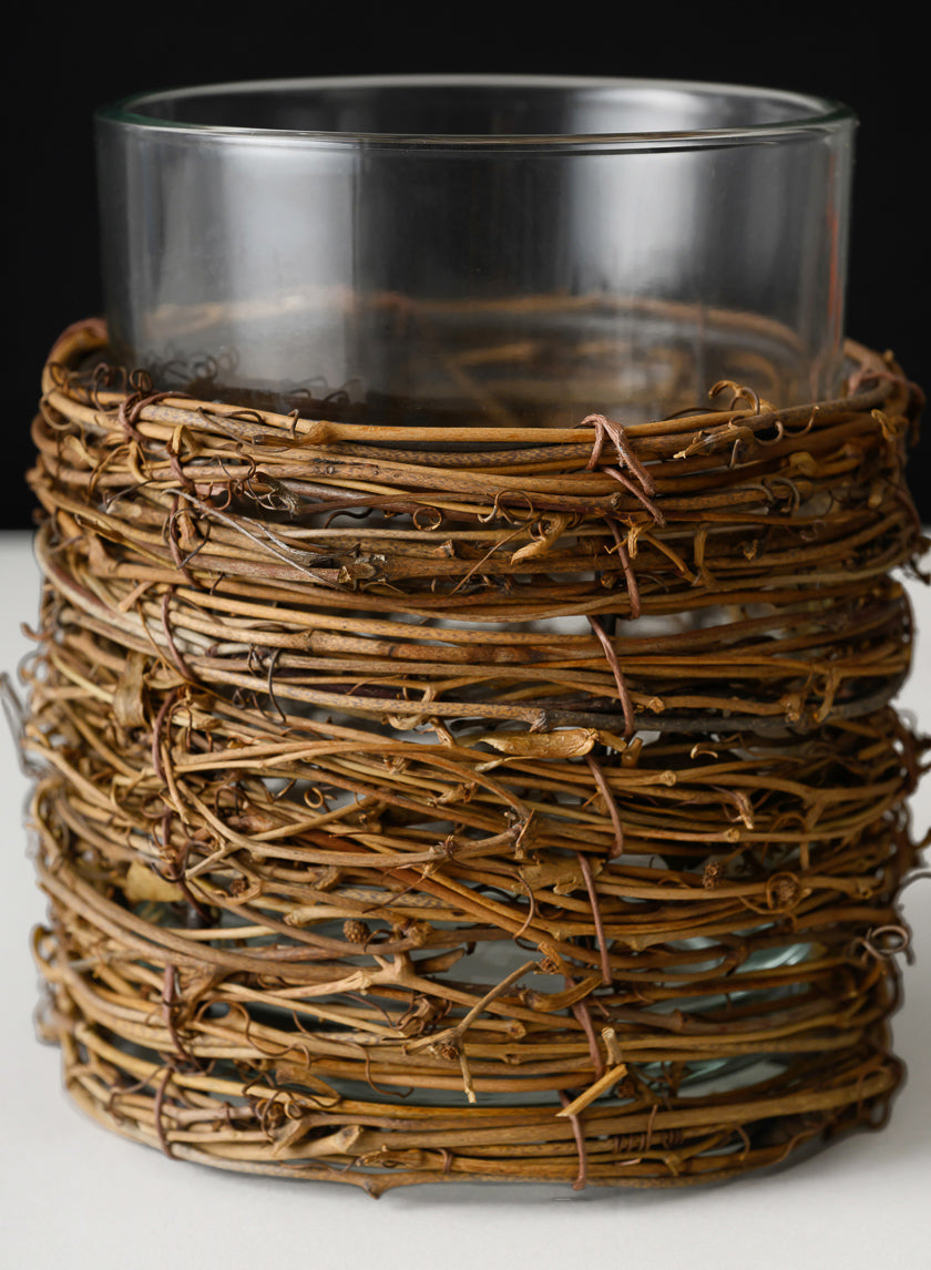 5in Tall Yangon Dark Willow Wrapped Glass Cylinder Decor Jamaligarden