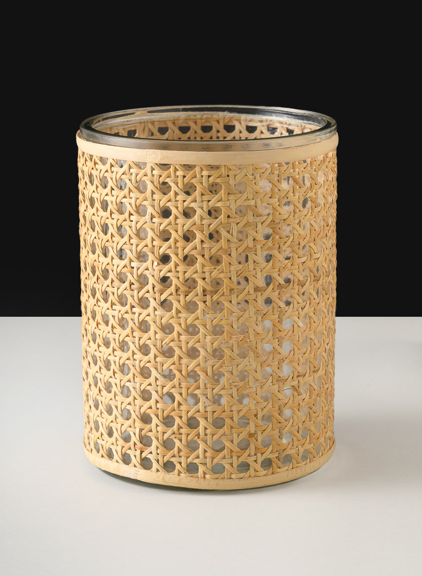 Indochine Cane Weaved Glass Cylinder Decor Jamaligarden
