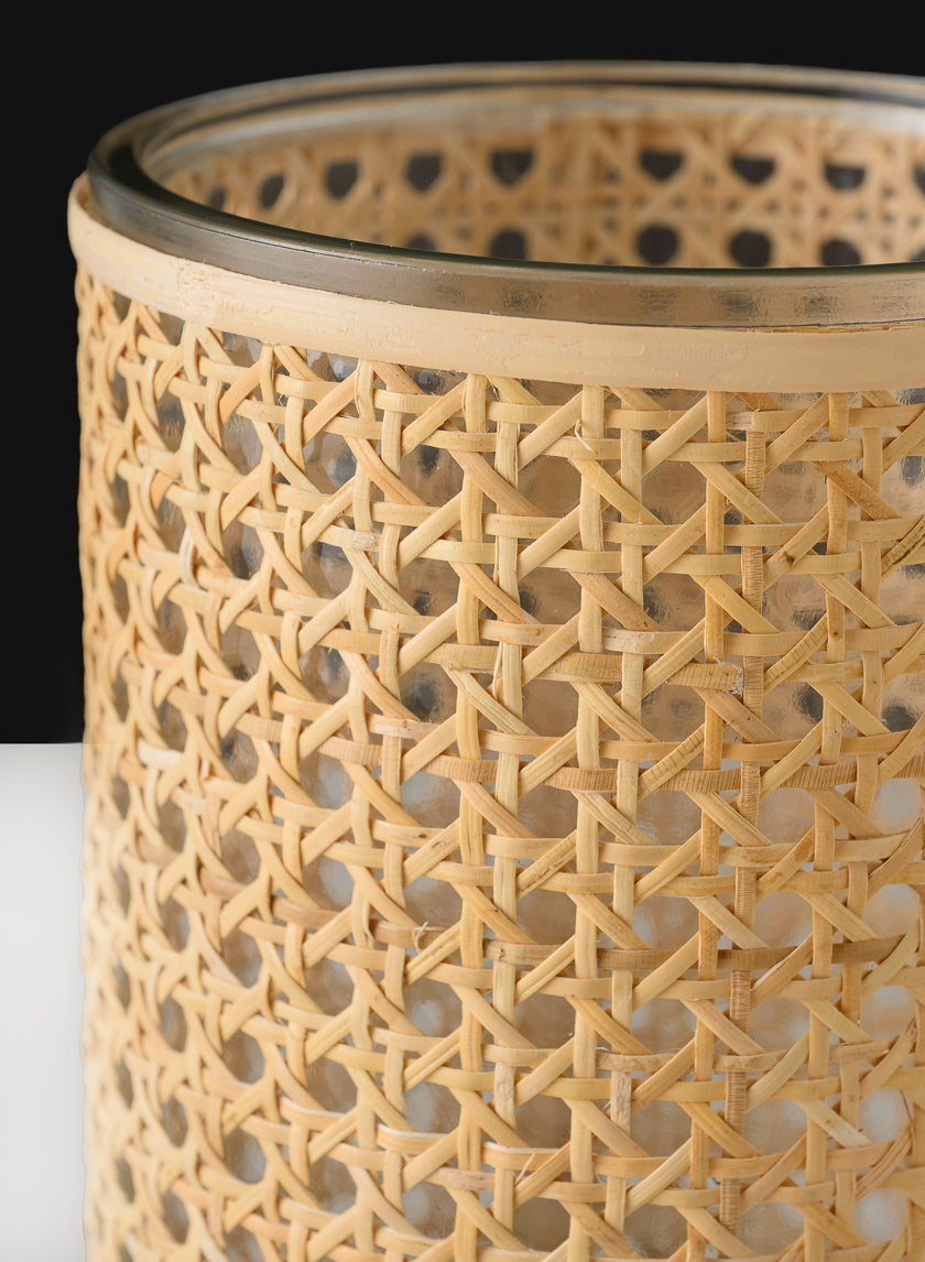 Indochine Cane Weaved Glass Cylinder Decor Jamaligarden