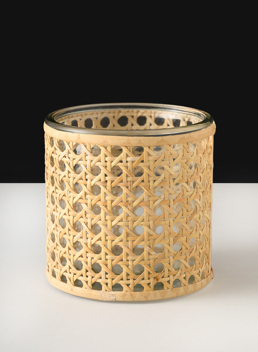 Indochine Cane Weaved Glass Cylinder Decor Jamaligarden