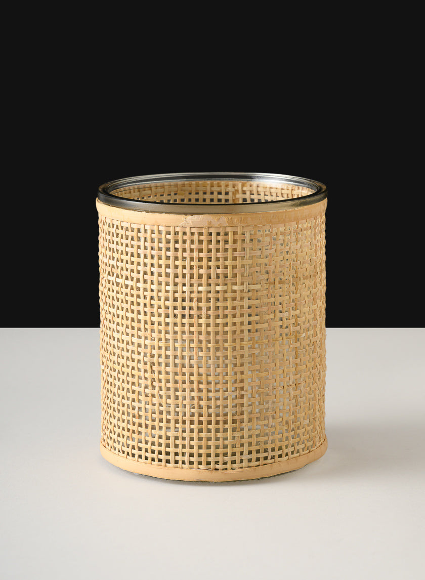 6in Tall Haiphong Cane Weaved Glass Cylinder Decor Jamaligarden