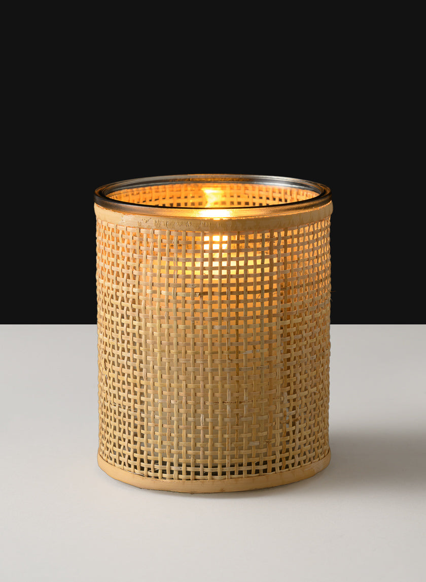 6in Tall Haiphong Cane Weaved Glass Cylinder Decor Jamaligarden