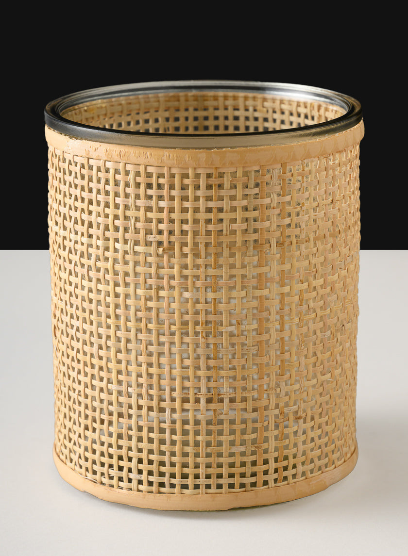 6in Tall Haiphong Cane Weaved Glass Cylinder Decor Jamaligarden