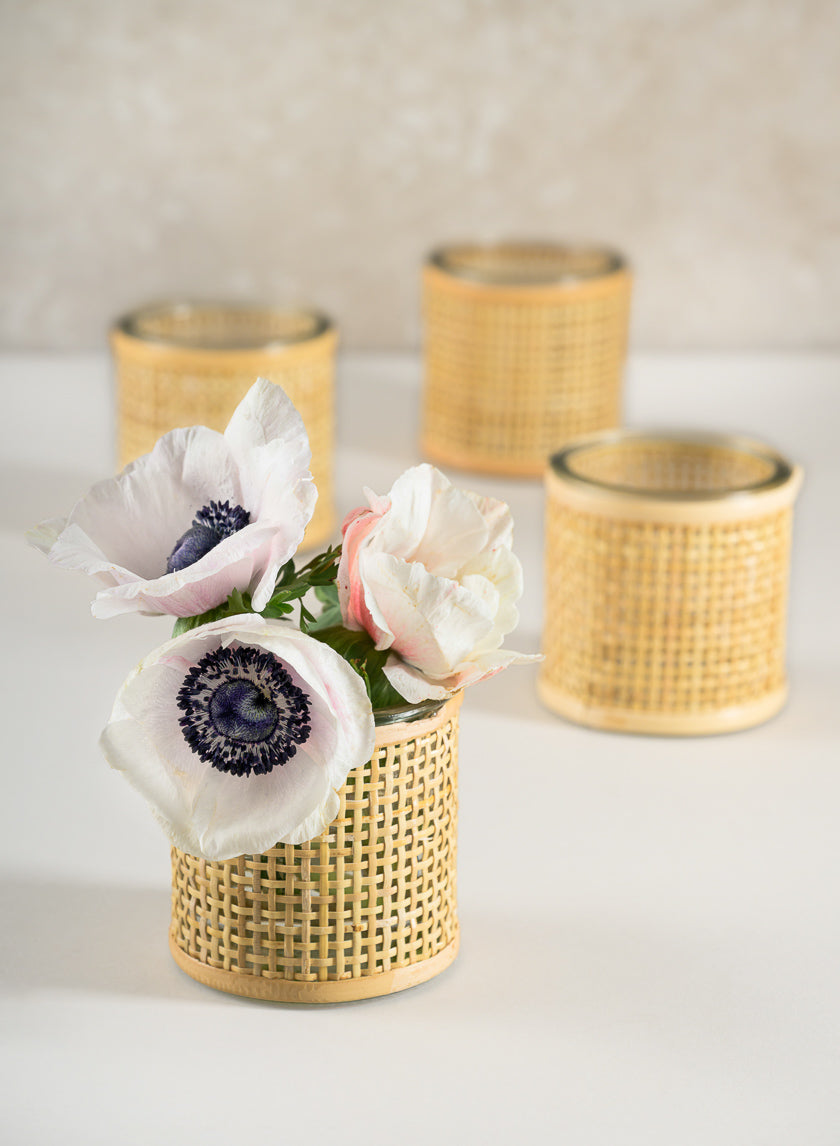 3in Tall Haiphong Cane Weaved Glass Cylinder, Set of 4 Decor Jamaligarden