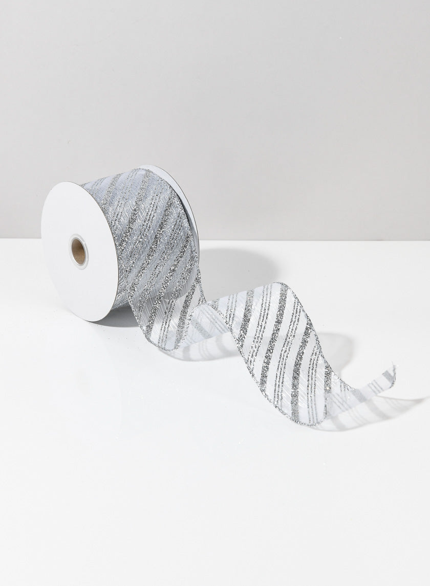 30ft Roll Ribbon-White/Silver Decor Jamaligarden