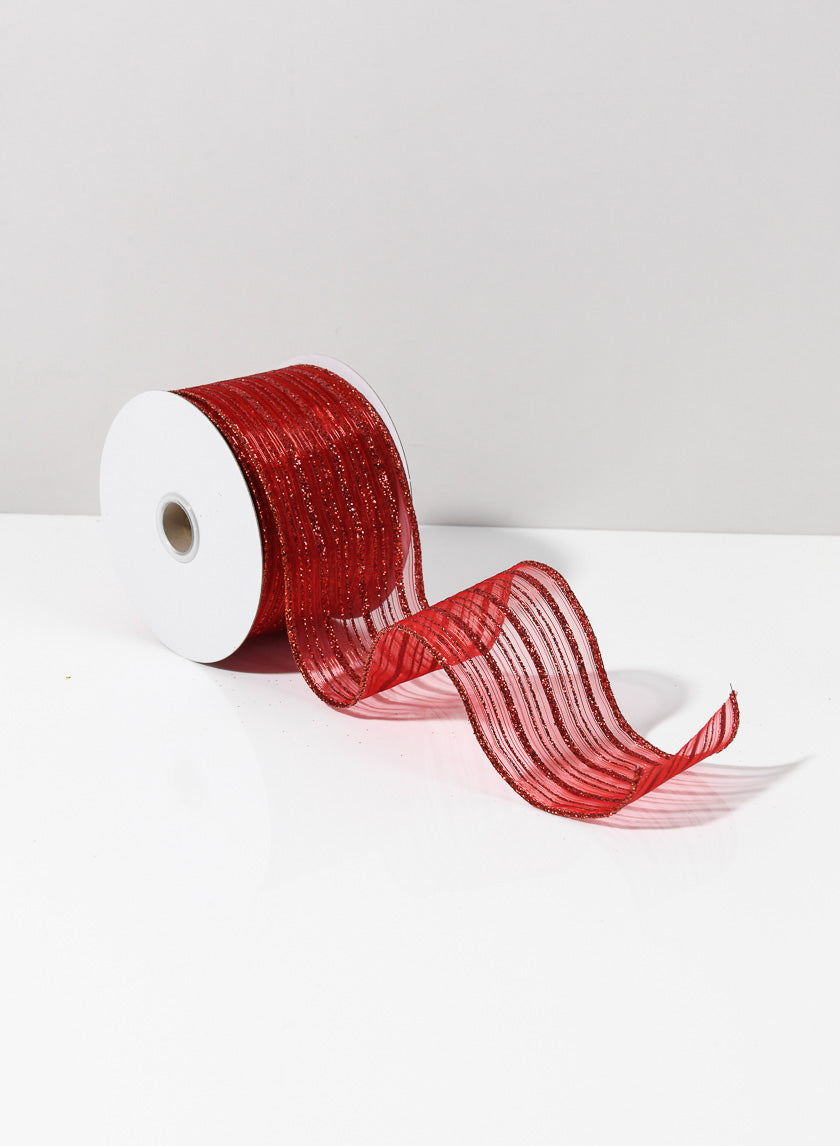30ft Roll Ribbon -Sheer W/ Red Glitter Stripe Decor Jamaligarden
