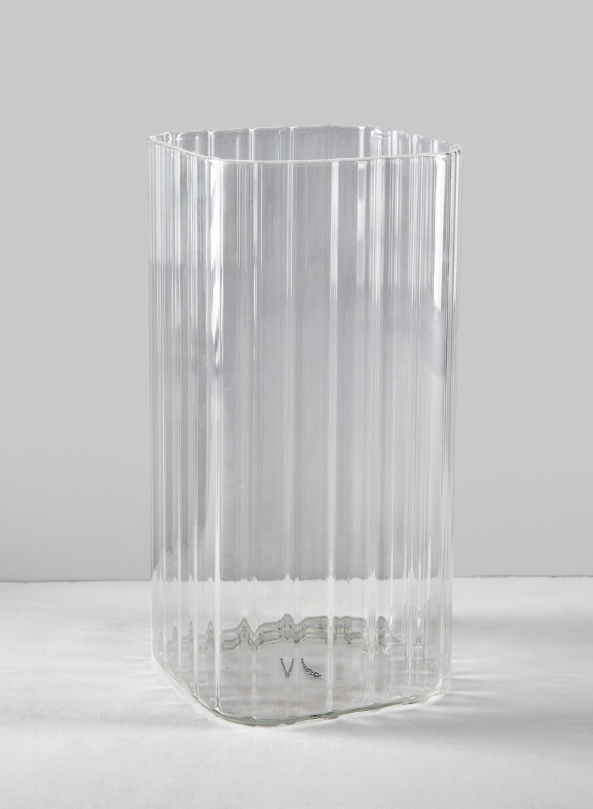 8in Tall Vendome Rounded Square Ribbed Glass Vase Decor Jamaligarden