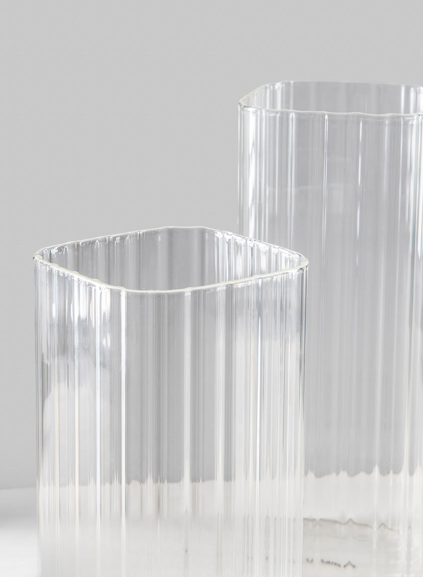 8in Tall Vendome Rounded Square Ribbed Glass Vase Decor Jamaligarden
