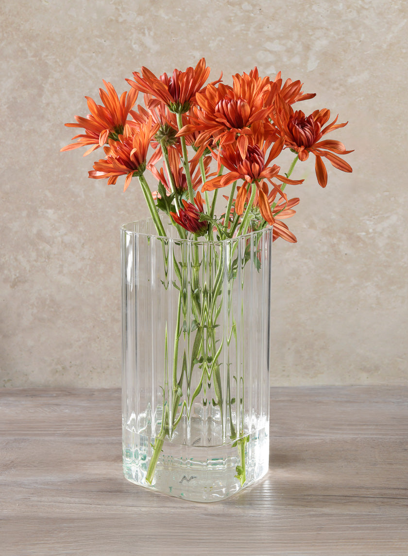 8in Tall Vendome Rounded Square Ribbed Glass Vase Decor Jamaligarden