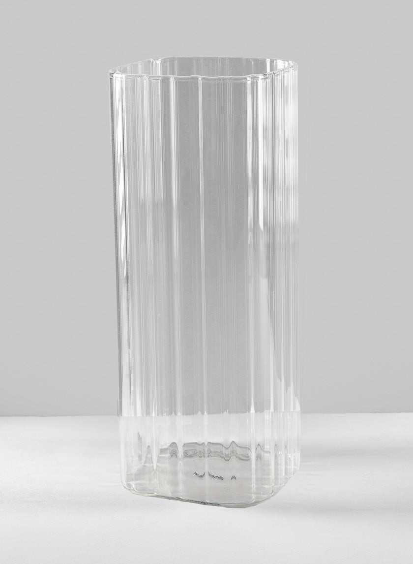 10in Tall Vendome Rounded Square Ribbed Glass Vase Decor Jamaligarden