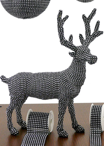 Black With Silver Diamond Bead Balls, Deer &amp; Ribbon Decor Jamaligarden