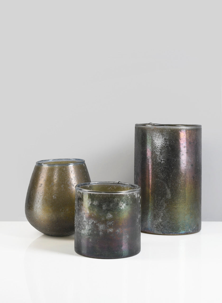 4 1/8in Tall Mesopotamia Bronze Glass Votive Holder Decor Jamaligarden