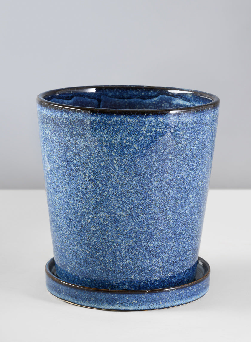 Ming Ceramic Pot with Saucer, Ice Blue Decor Jamaligarden