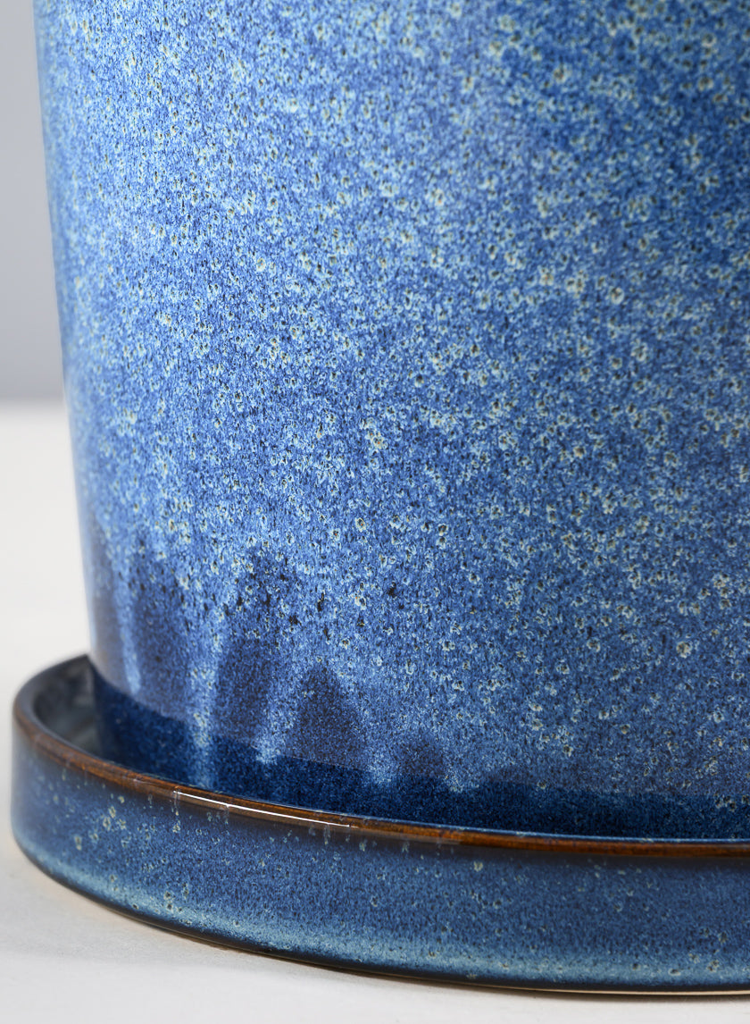Ming Ceramic Pot with Saucer, Ice Blue Decor Jamaligarden
