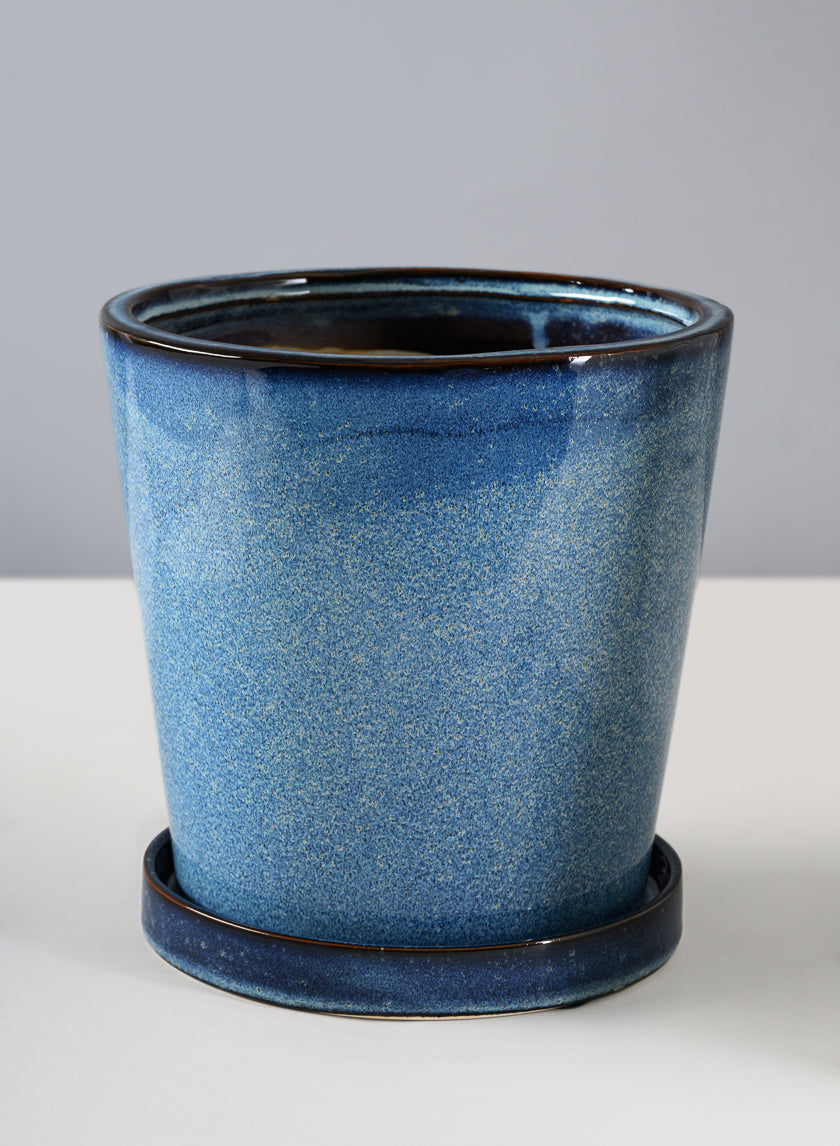 Ming Ceramic Pot with Saucer, Ice Blue Decor Jamaligarden