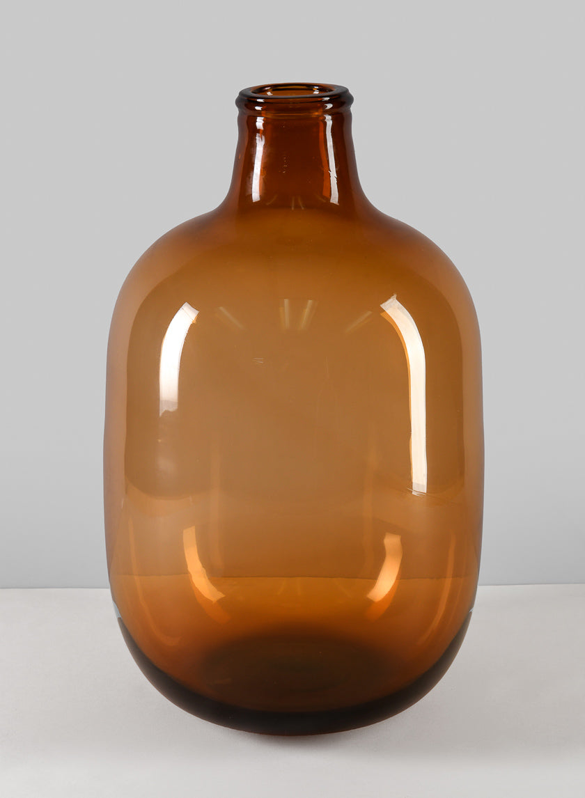 14in Tall Mesquite Amber Bottle Glass Vase, Large Decor Jamaligarden