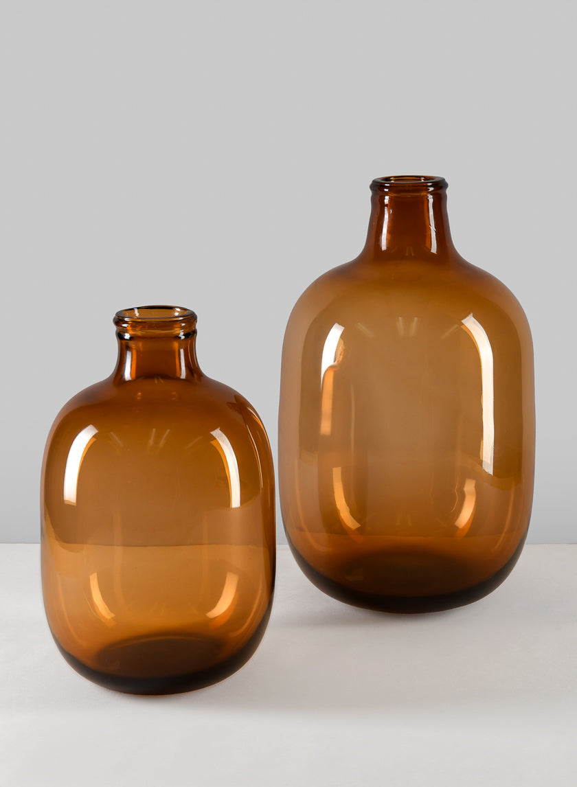 14in Tall Mesquite Amber Bottle Glass Vase, Large Decor Jamaligarden