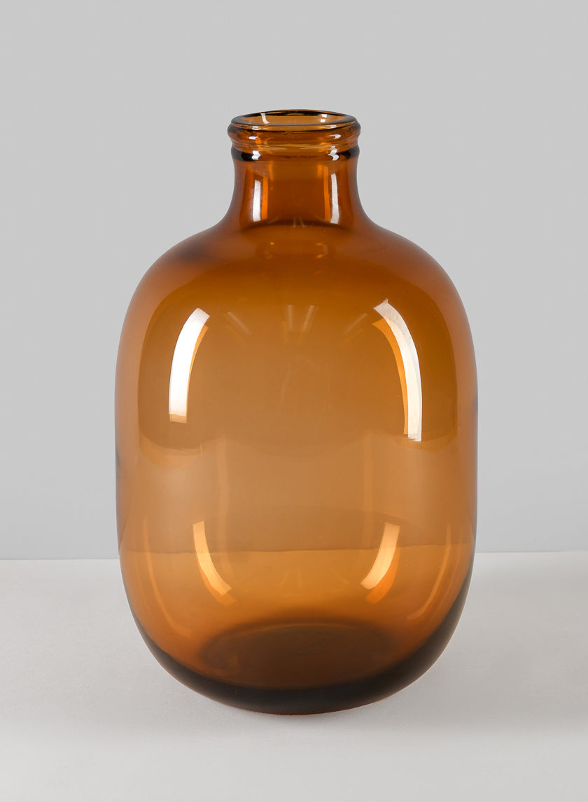 11in Tall Mesquite Amber Bottle Glass Vase, Small Decor Jamaligarden