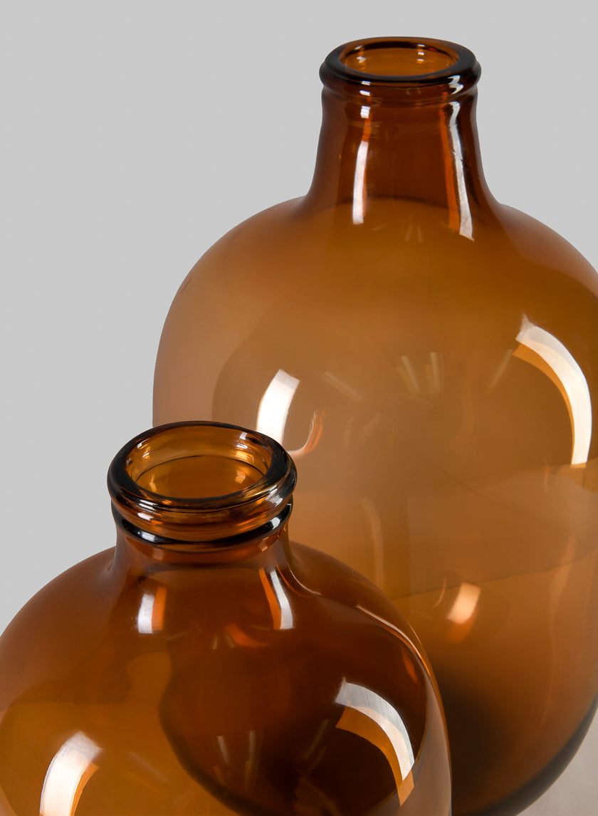 14in Tall Mesquite Amber Bottle Glass Vase, Large Decor Jamaligarden