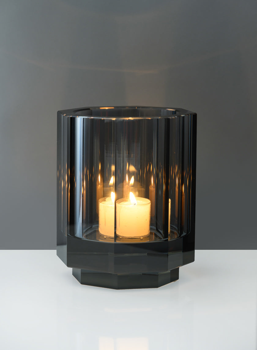 5in Tall Moser Luxe Smoke Gray Crystal Glass Candle Holder Decor Jamaligarden
