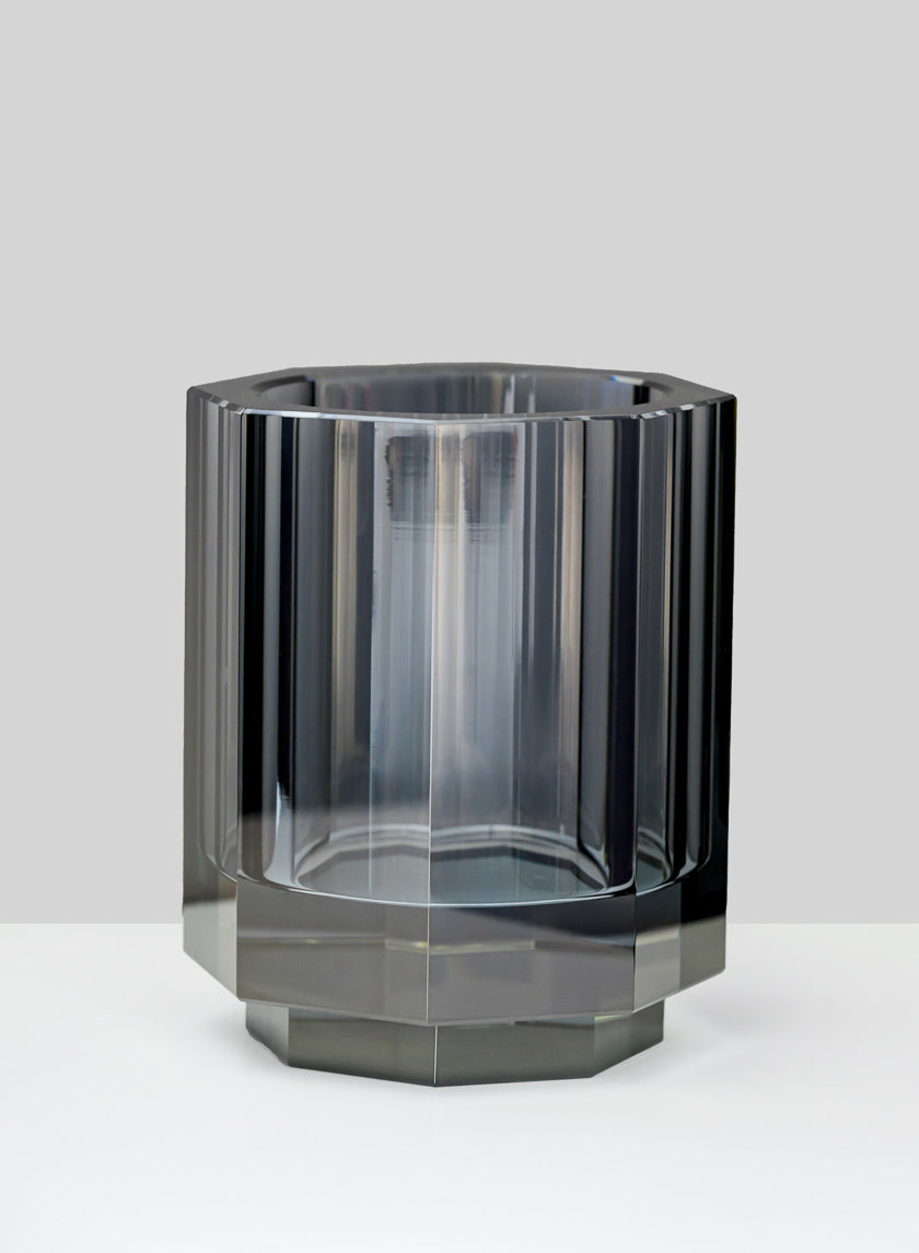 5in Tall Moser Luxe Smoke Gray Crystal Glass Candle Holder Decor Jamaligarden