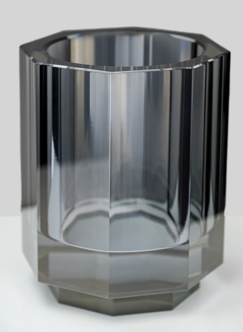 5in Tall Moser Luxe Smoke Gray Crystal Glass Candle Holder Decor Jamaligarden