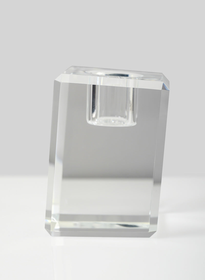 2in Tall Luxe Crystal Block Taper Glass Holder Decor Jamaligarden