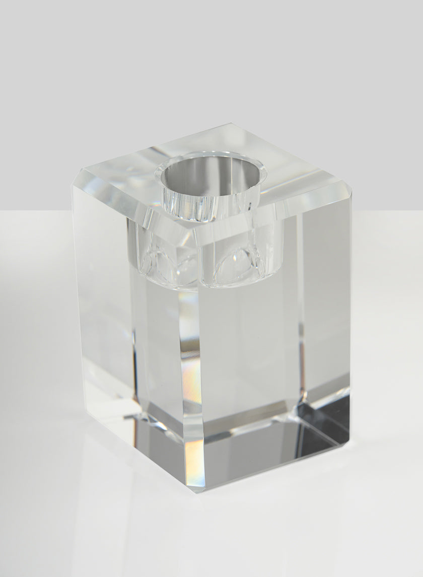 2in Tall Luxe Crystal Block Taper Glass Holder Decor Jamaligarden
