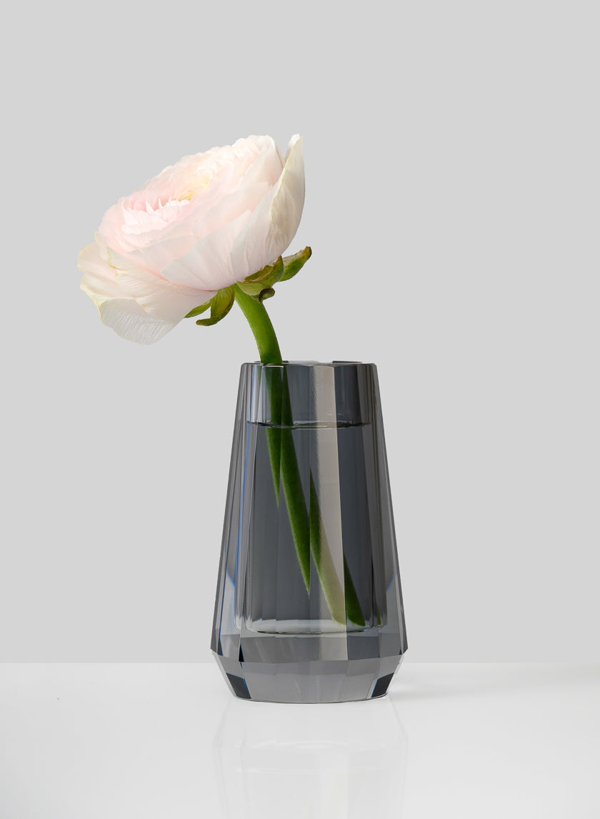 4in Tall Moser Luxe Smoke Grey Crystal Glass Vase, Mini Decor Jamaligarden