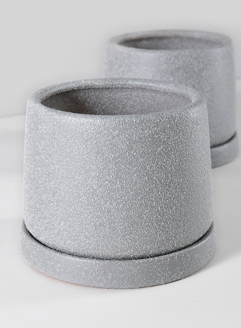 4.5in Tall Sigtura Sand Grey Indoor Ceramic Pot with Saucer Decor Jamaligarden