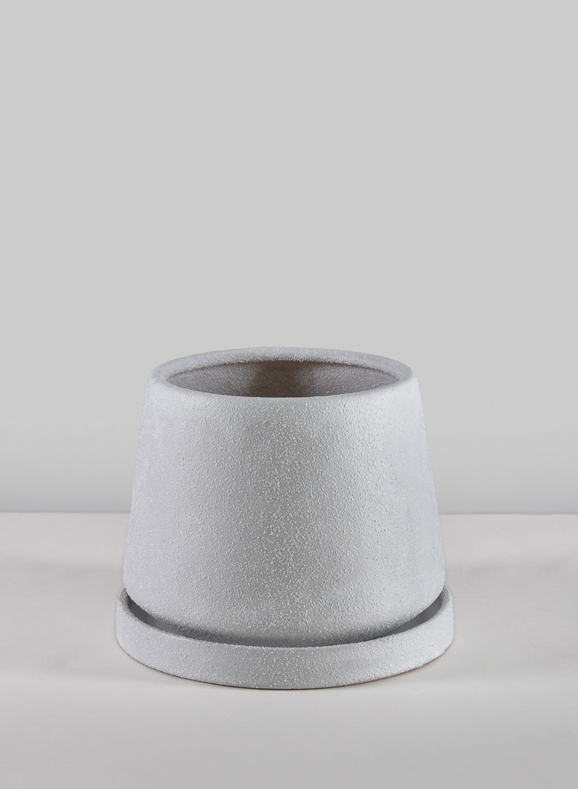 5.75in Tall Sigtura Sand White Indoor Ceramic Pot with Saucer Decor Jamaligarden