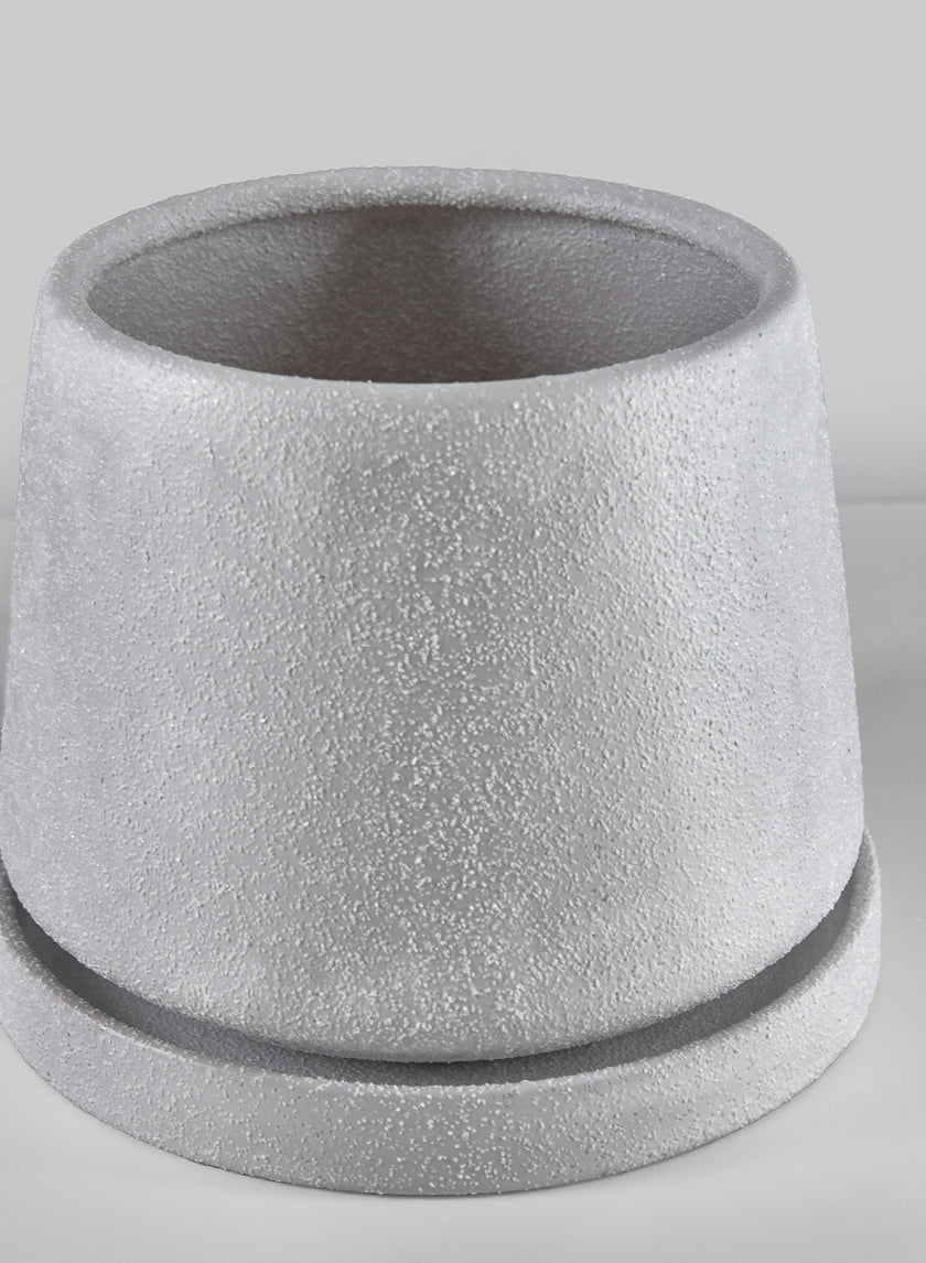 5.75in Tall Sigtura Sand White Indoor Ceramic Pot with Saucer Decor Jamaligarden
