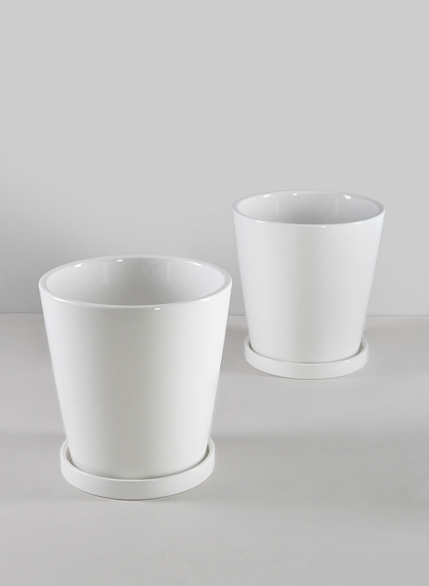 7in Tall Rouen White Ceramic Pot with Saucer Decor Jamaligarden
