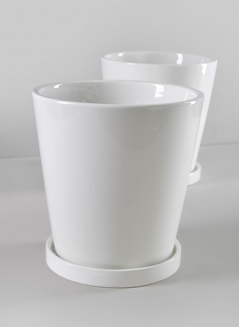 7in Tall Rouen White Ceramic Pot with Saucer Decor Jamaligarden