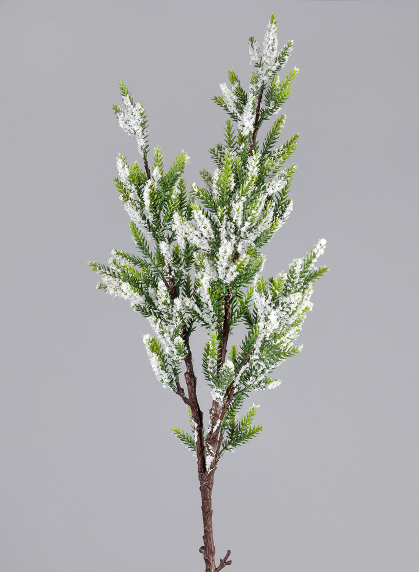 33in Long Single Trifoliate Pine Stem x 2 Branches with Snow Decor Jamaligarden