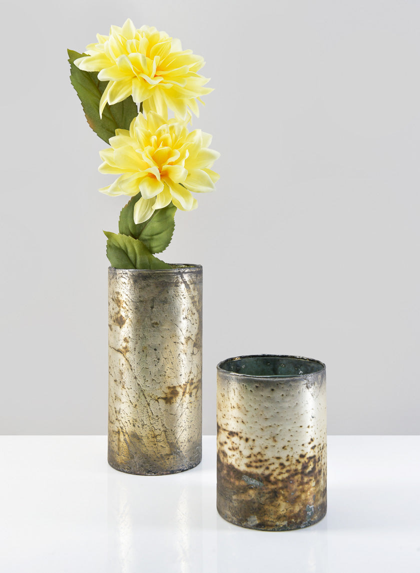 8.5in Tall Avignon Matte Silver Glass Cylinder Decor Jamaligarden