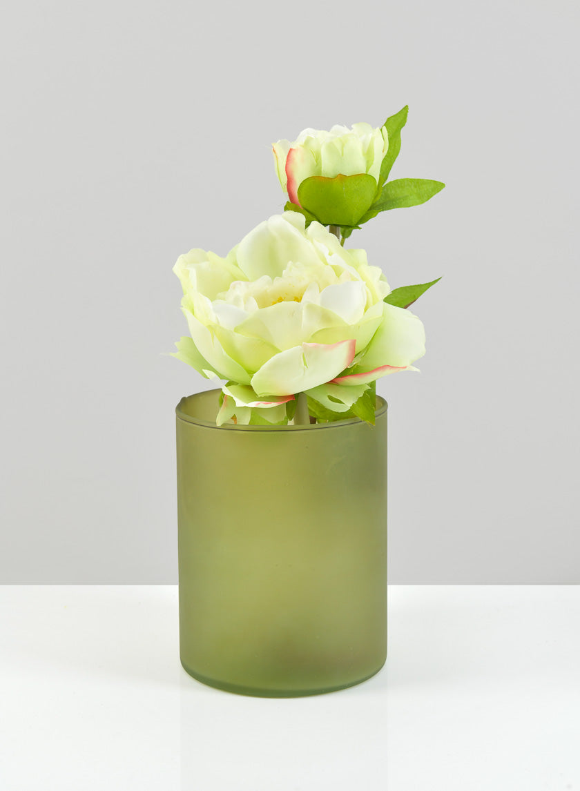 5.25in Tall Puebla Mexican Green Frost Glass Cylinder Decor Jamaligarden