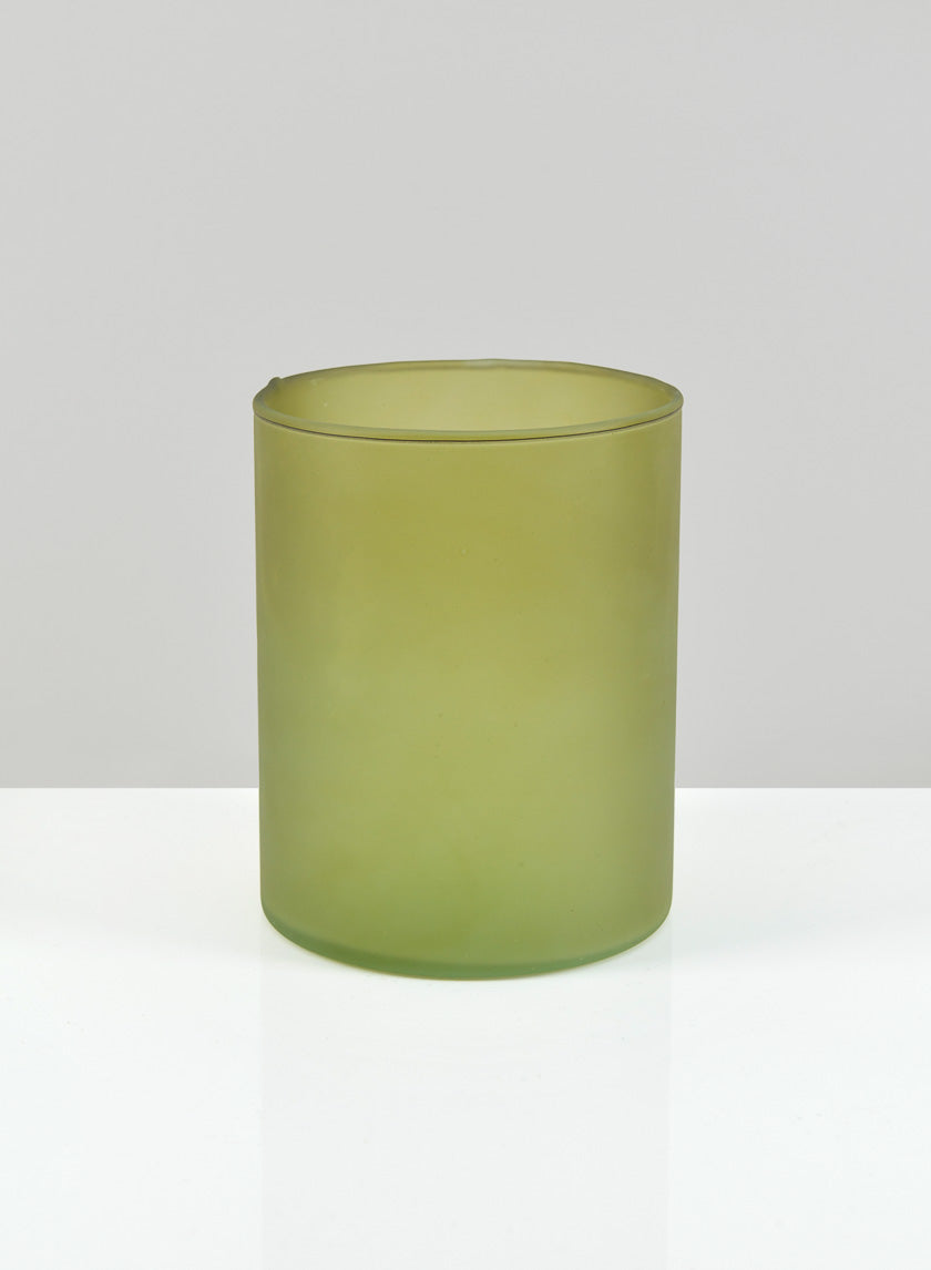 5.25in Tall Puebla Mexican Green Frost Glass Cylinder Decor Jamaligarden