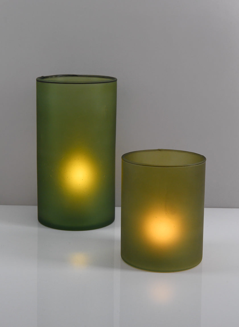 8.5in Tall Puebla Mexican Green Frost Glass Cylinder Decor Jamaligarden