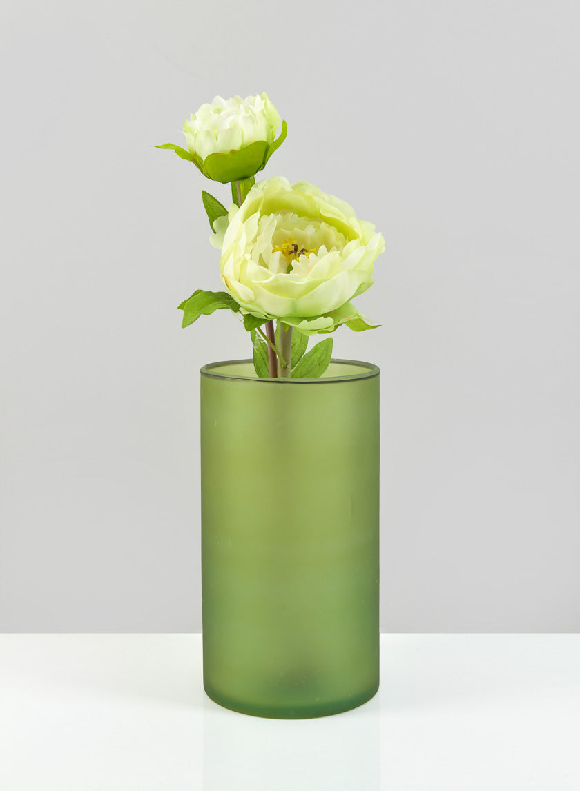 8.5in Tall Puebla Mexican Green Frost Glass Cylinder Decor Jamaligarden