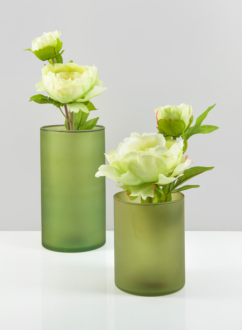 5.25in Tall Puebla Mexican Green Frost Glass Cylinder Decor Jamaligarden
