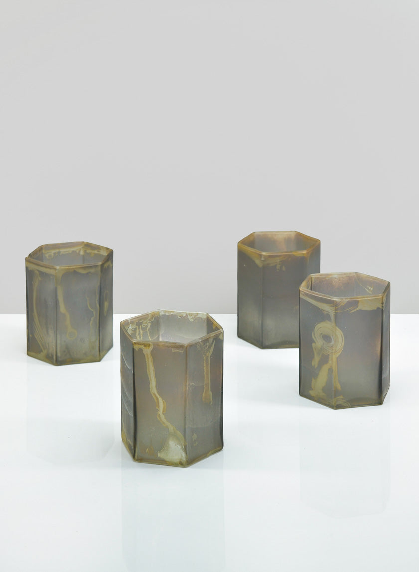 4.5in Tall Vallarta Smoke Frost Glass Candle Holder Decor Jamaligarden