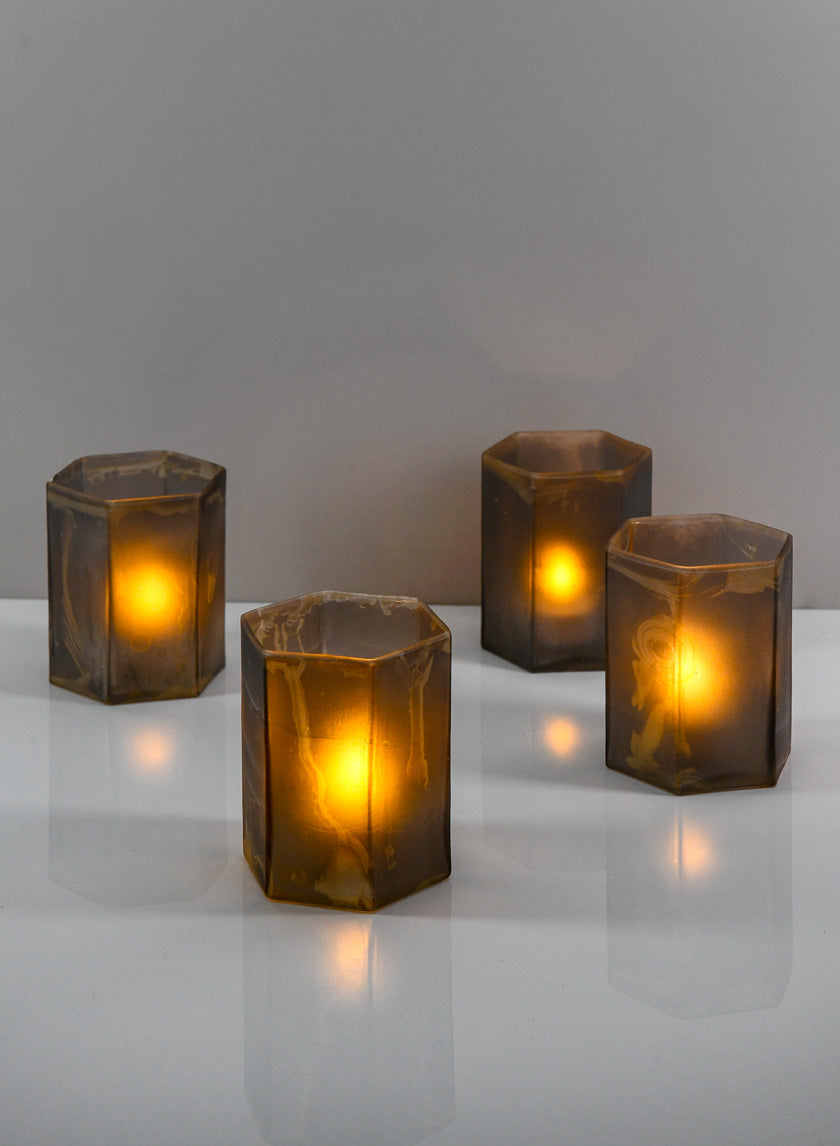 4.5in Tall Vallarta Smoke Frost Glass Candle Holder Decor Jamaligarden