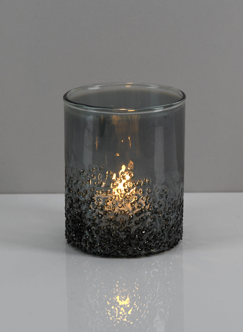 4in Tall Strasbourg Speckled Grey Luster Glass Cylinder Decor Jamaligarden