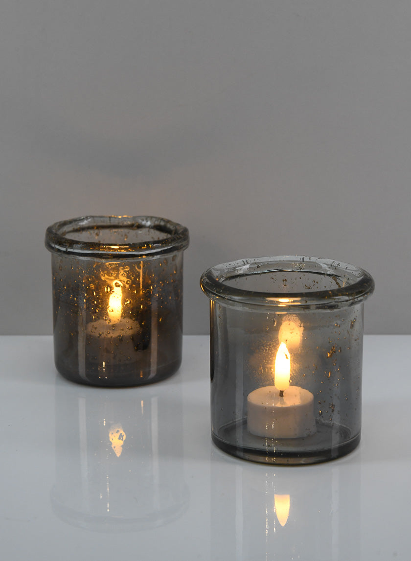 3.5in Tall Pierre Grey Luster Glass Votive Holder Decor Jamaligarden