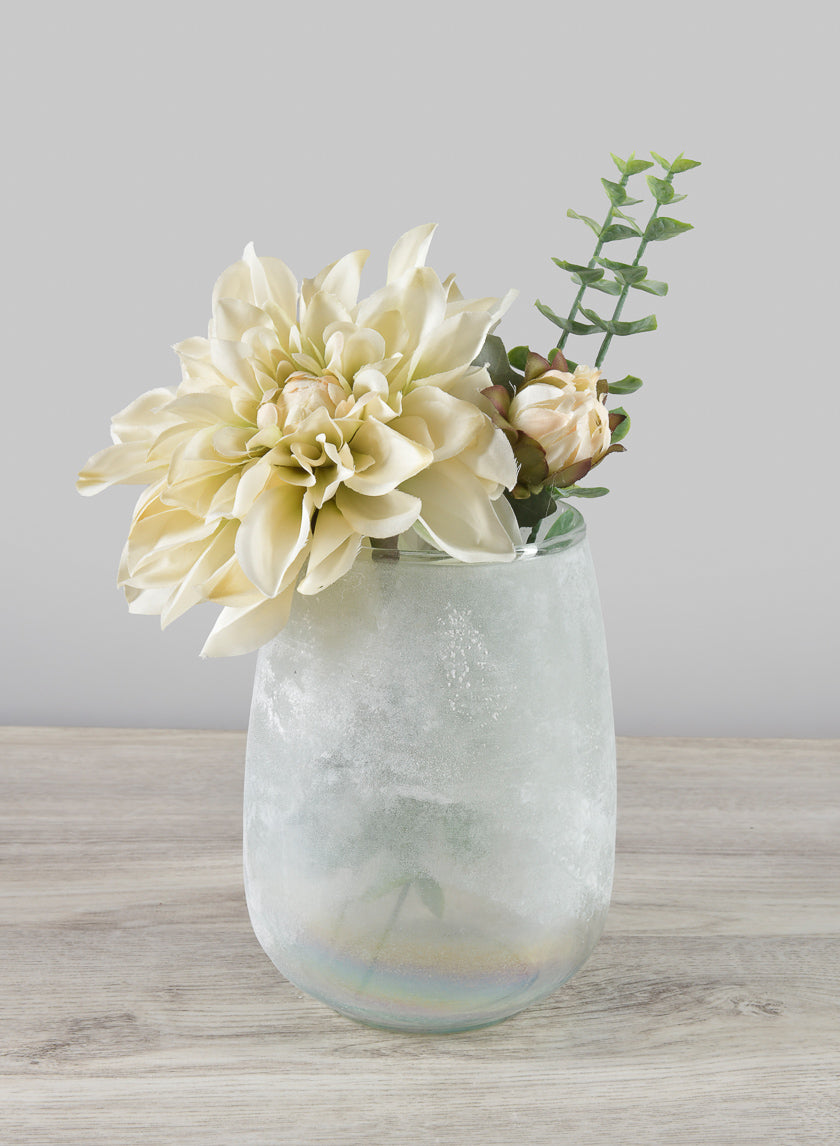 6.25in Tall Mashtal Luster White Frost Washed Artisan Glass Holder Decor Jamaligarden